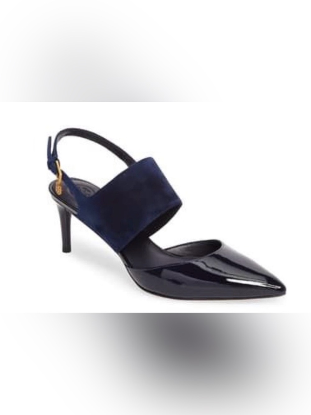 Tory Burch Asher Navy Suede Pointed Toe Kitten Heel 8 Classic Quiet Luxury Work